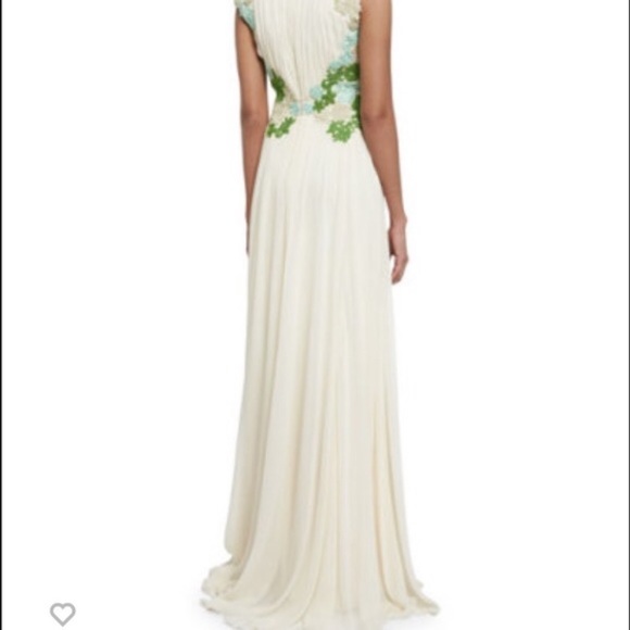 Badgley Mischka Champagne Floral Embroidered Gown Sz 6 - Picture 2 of 6